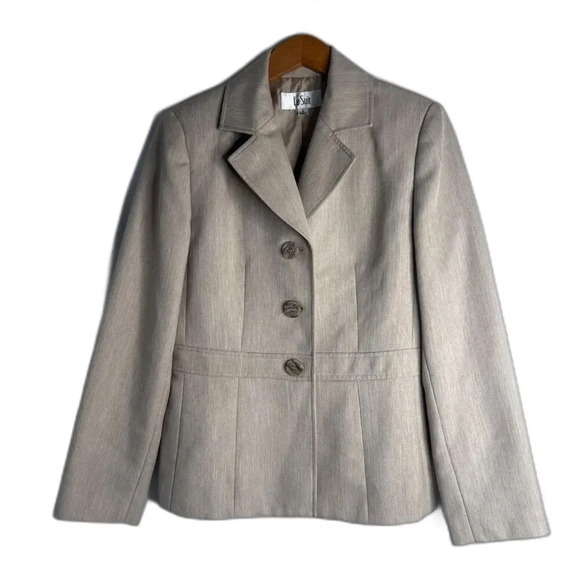Le Suit Beige 3 Button Single Breasted Classic Blazer Jacket Size 6 - Picture 1 of 9